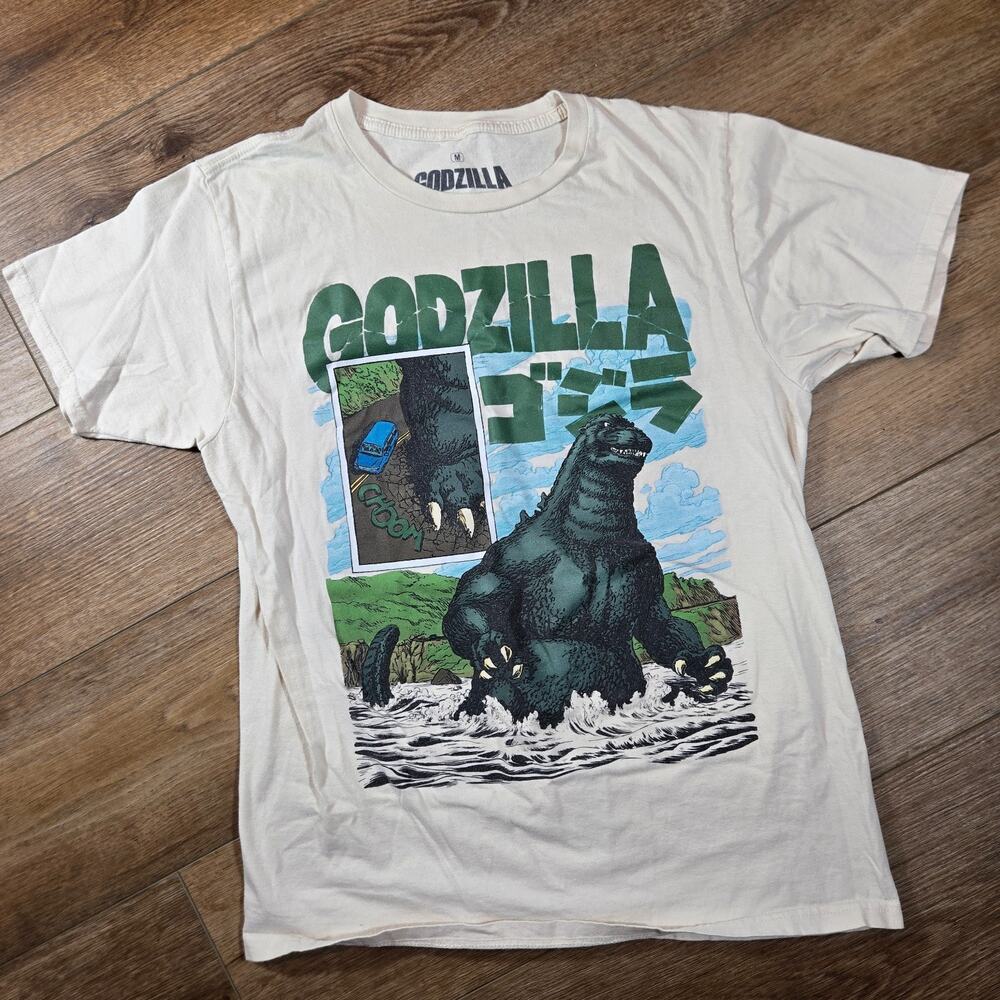 Godzilla Standing In Ocean Art Adams Godzilla Tee Mens M Beige Kaiju Monster Art